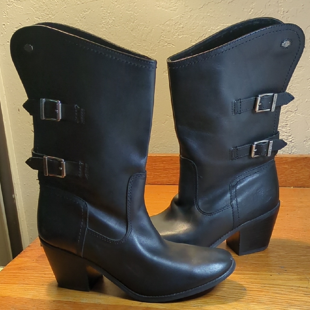 Harley-Davidson Black Heeled Boots with Buckle Straps